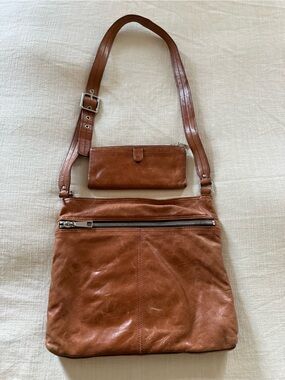 HOBO Cognac Brown Leather Crossbody with Matching Wallet